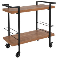 Flash Furniture NAN-JH-17107-GG Castleberry Rustic Wood Grain and Iron Kitchen Serving and Bar Cart